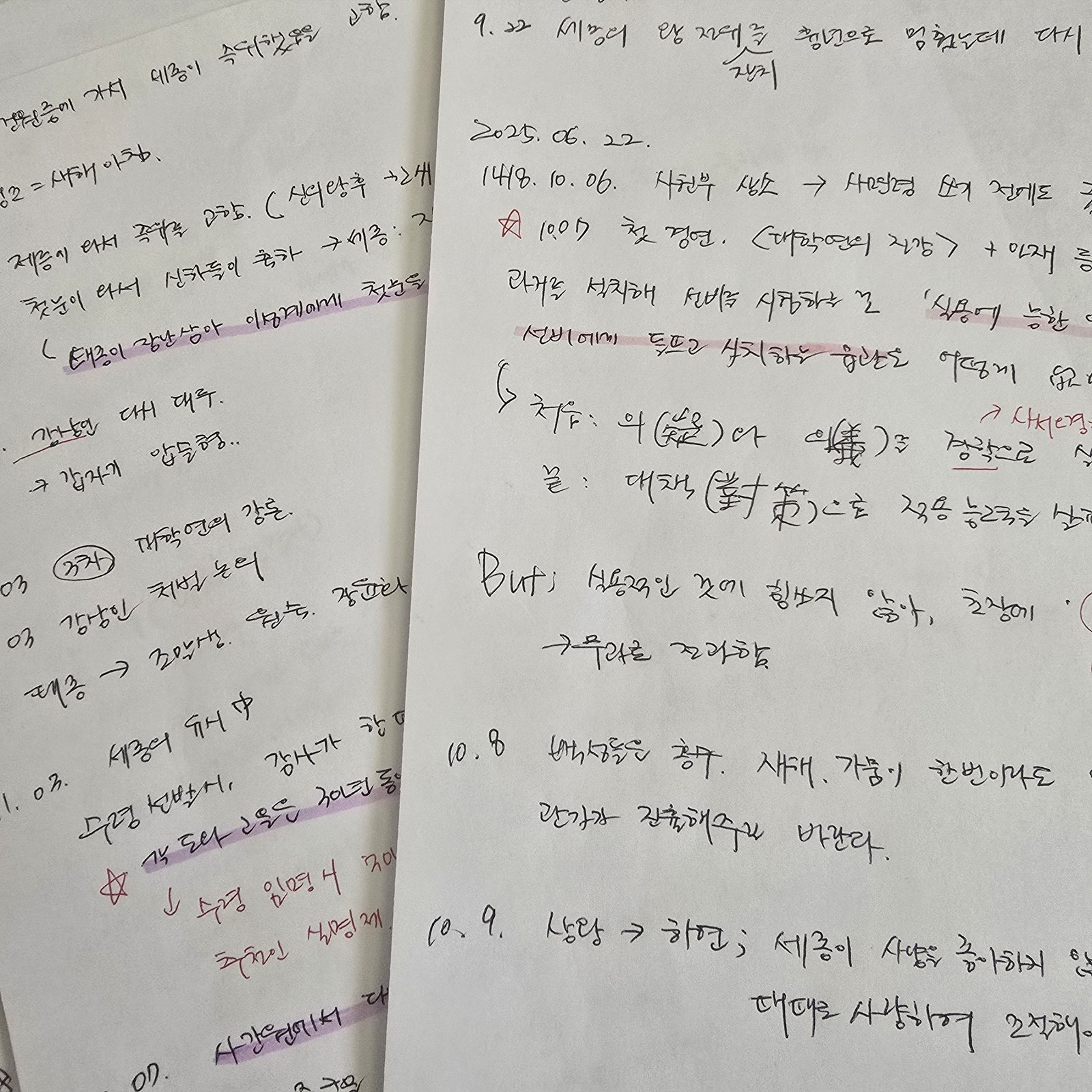 세종실록을 읽으며 직접 정리한 손글씨 노트